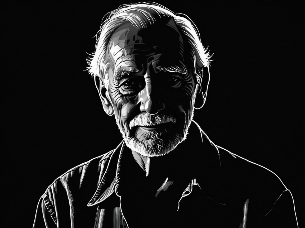 Black and white portrait of an older man’s face