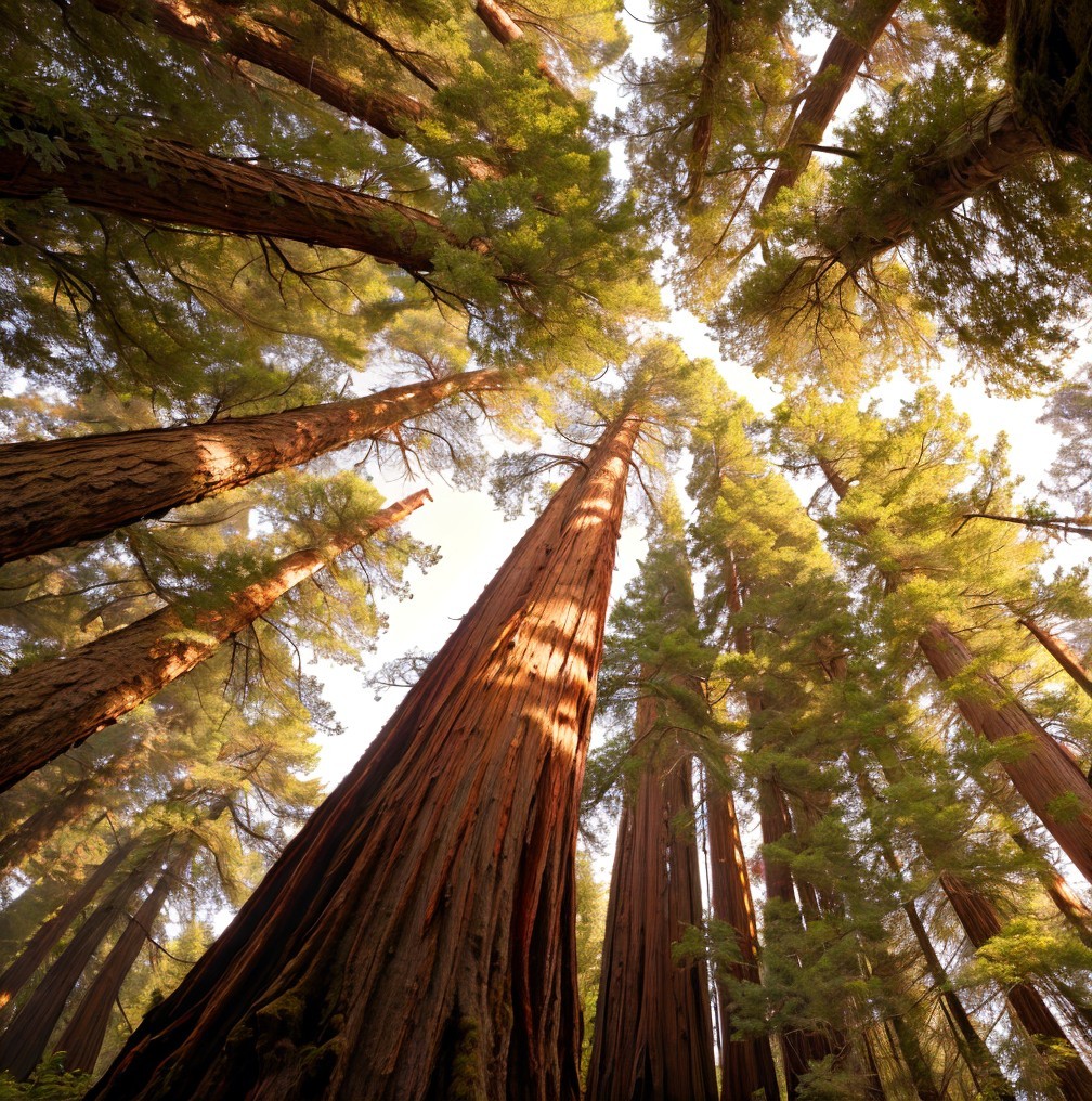 Towering Redwood Trees in a Lush Green Forest