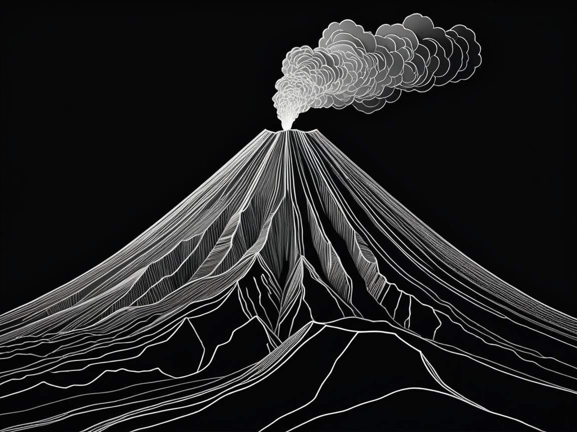 Stylized illustration of a volcano with smoke plume
