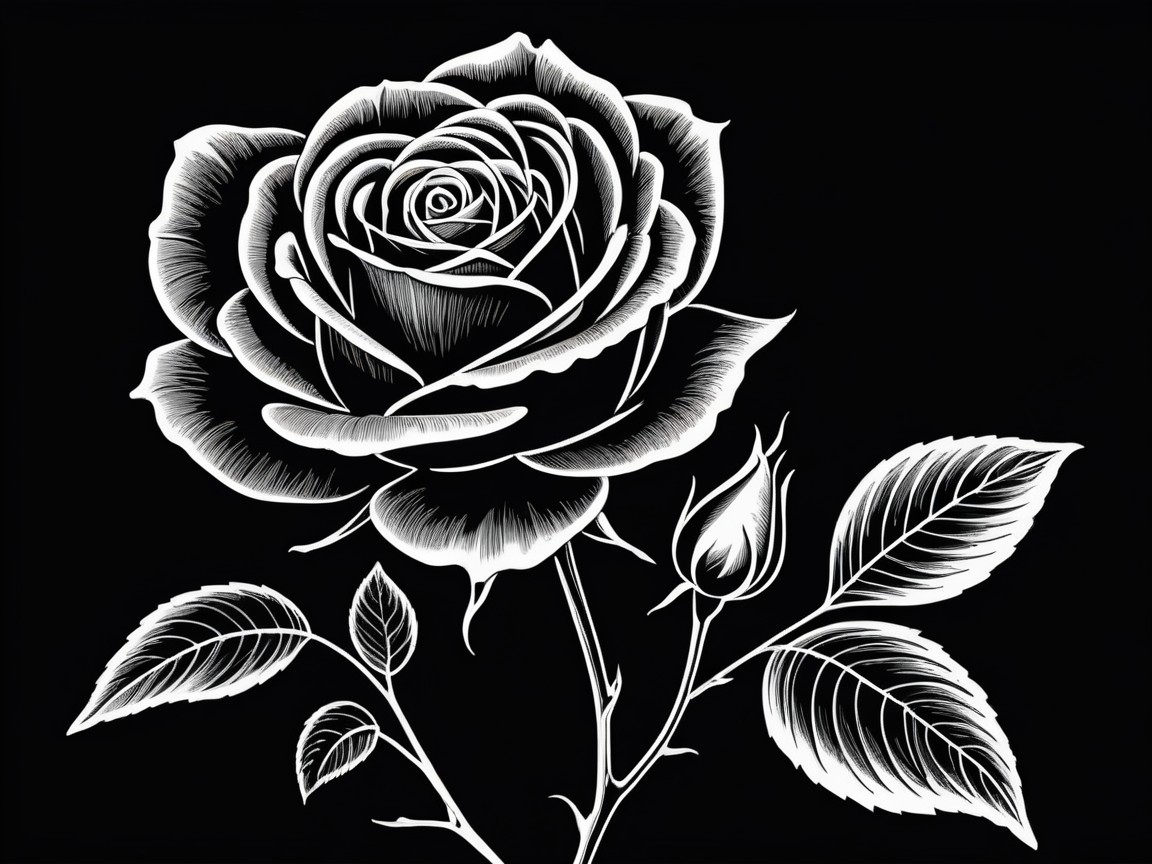 Detailed Illustration of a White Blooming Rose