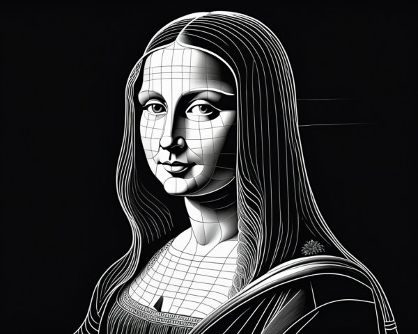 Abstract Portrait with Geometric Lines on Black Background