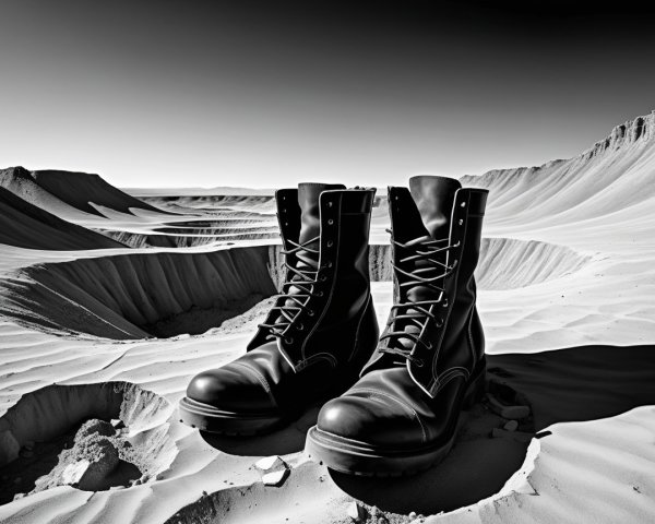 Black Leather Combat Boots in Desert Landscape