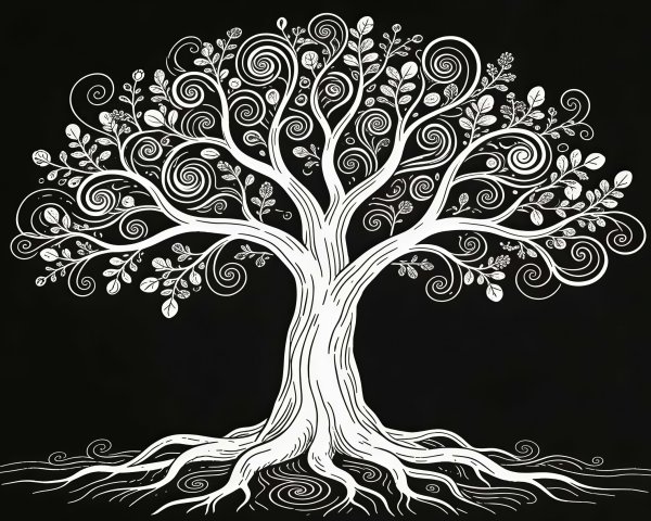 Minimalistic Black and White Tree Illustration Design