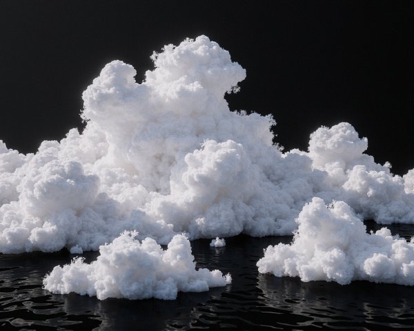 Fluffy Cloud Formations Above Dark Reflective Surface