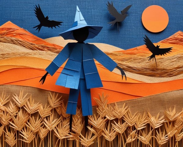 Whimsical Collage of Silhouetted Figure in Wheat Fields