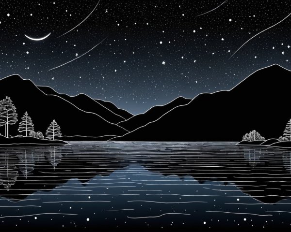 Serene Night Scene with Lake and Starry Sky