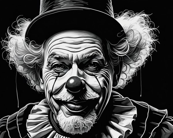 Monochromatic Portrait of a Cheerful Clown