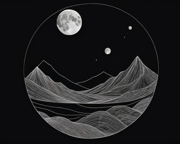 Minimalist Black and White Circular Landscape Illustration