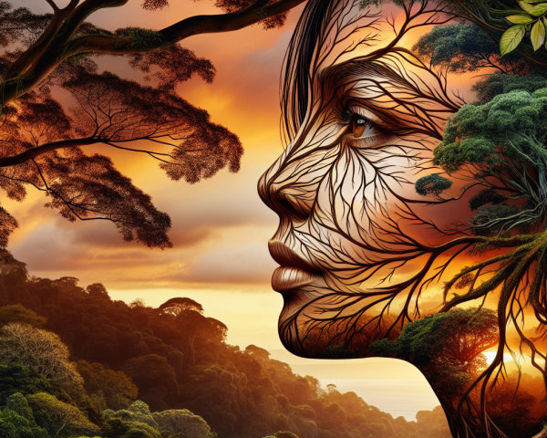 Ethereal Face Formed by Tree Branches and Foliage