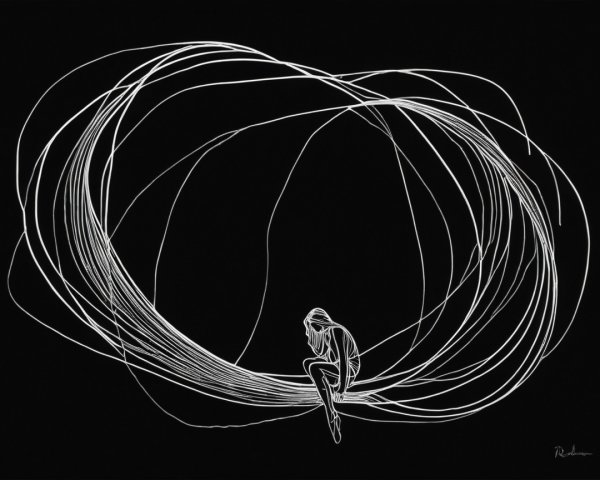 Minimalistic Illustration of Solitary Figure and Chaos