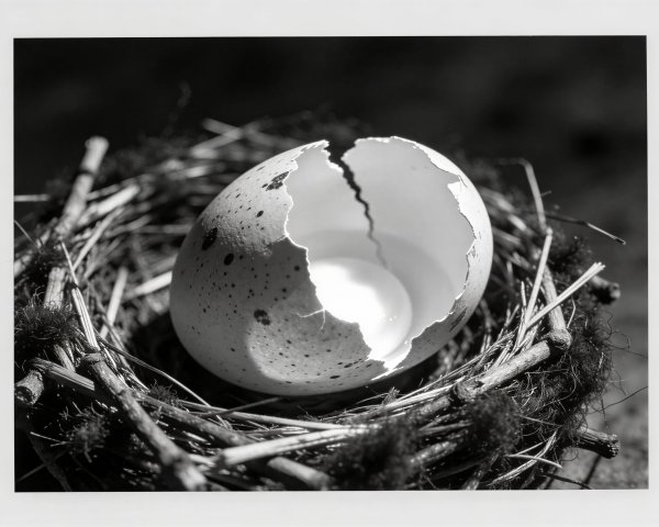 Half-Cracked Raw Egg in Nest Studio Photograph