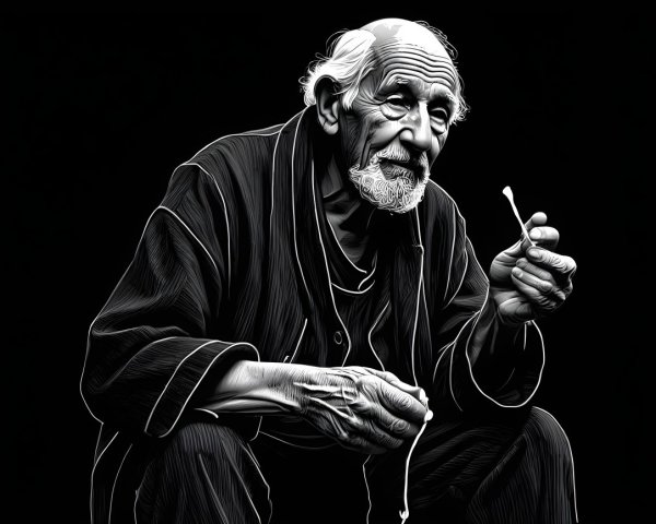 Elderly Man in Contemplation with Expressive Features