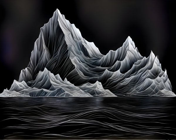 Black and white illustration of a jagged mountain range