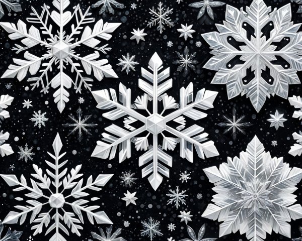 Intricate 3D Snowflake Patterns on Black Background