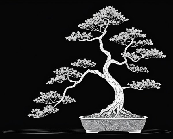 Illustration of a bonsai tree on black background