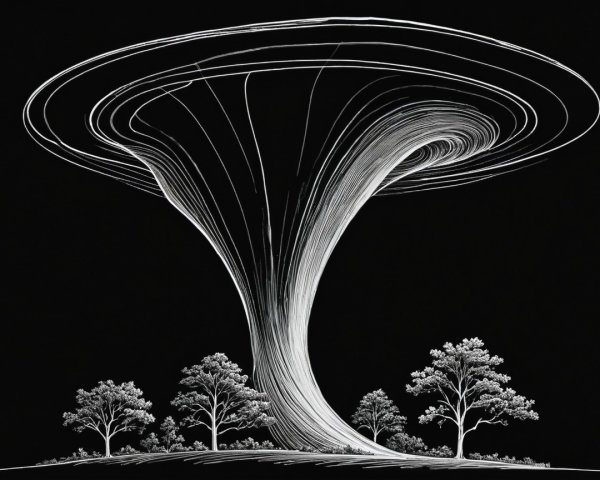 Tornado-like Structure with Silhouetted Trees Background