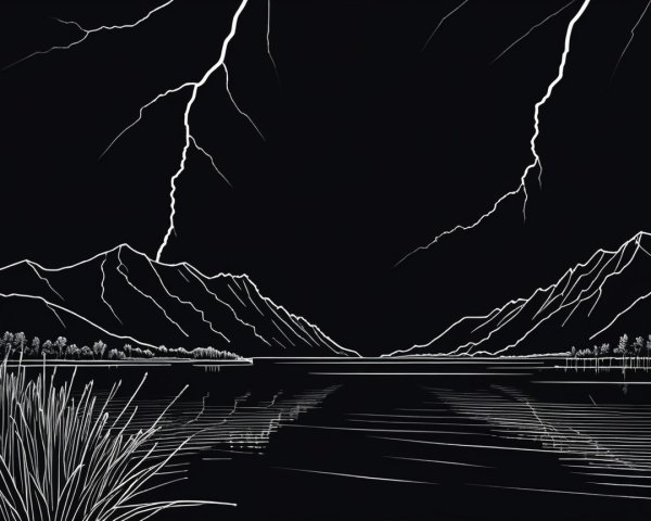 Monochromatic Landscape of Lake and Mountains