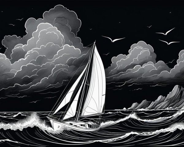 Lone Sailboat on Stormy Sea with Dark Clouds
