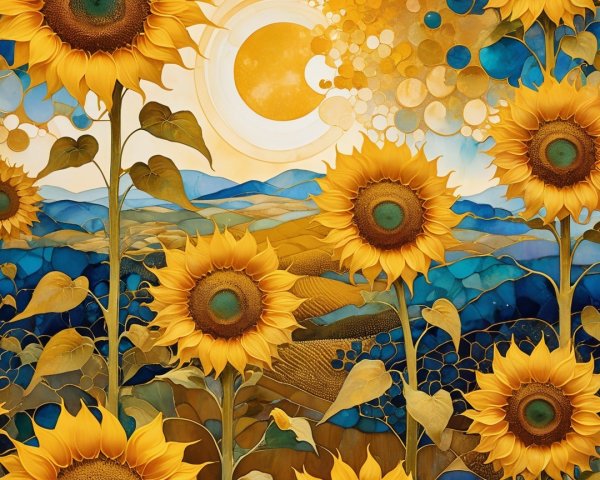 Vibrant Sunflower Landscape Under Bright Golden Sun