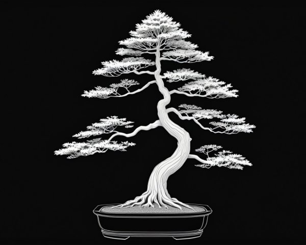 Stylized Bonsai Tree with Intricate Branches and Leaves