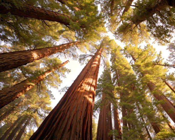 Towering Redwood Trees in a Lush Green Forest