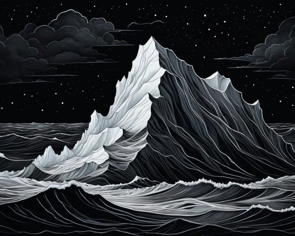 Dramatic Iceberg Against Dark Ocean Waves and Sky