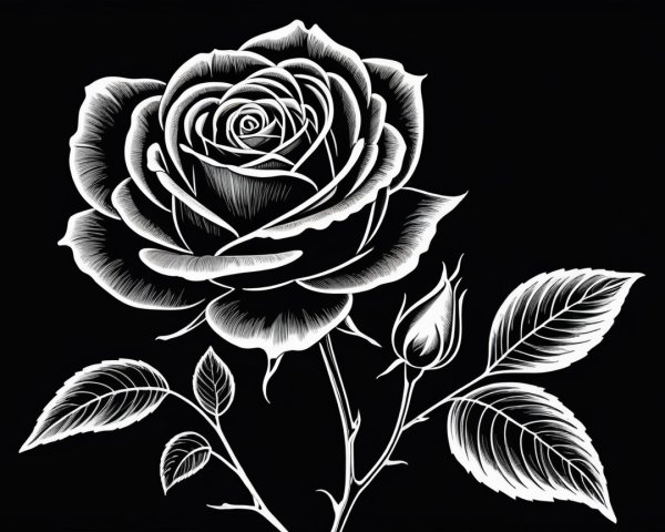 Detailed Illustration of a White Blooming Rose