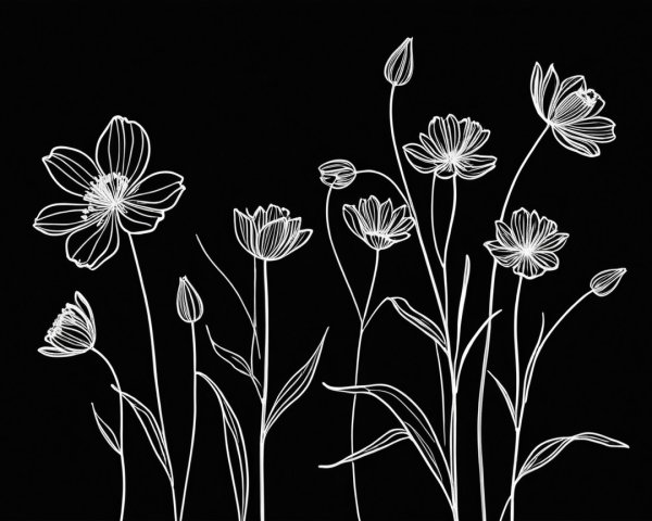 Minimalist Flower Design on Black Background