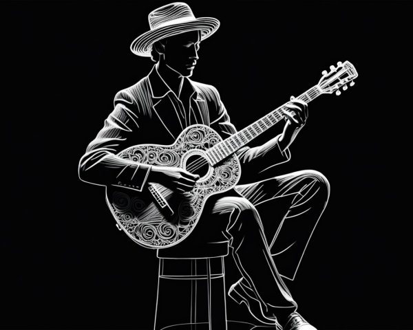 Monochromatic Silhouette of a Man with Guitar