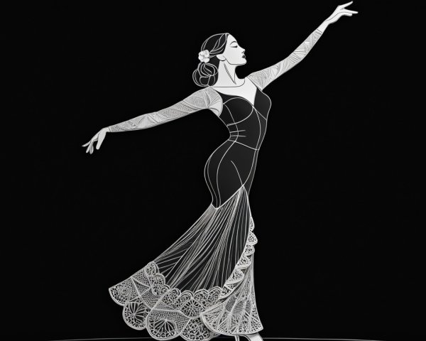 Elegant Woman in Flowing Gown with Lace Details