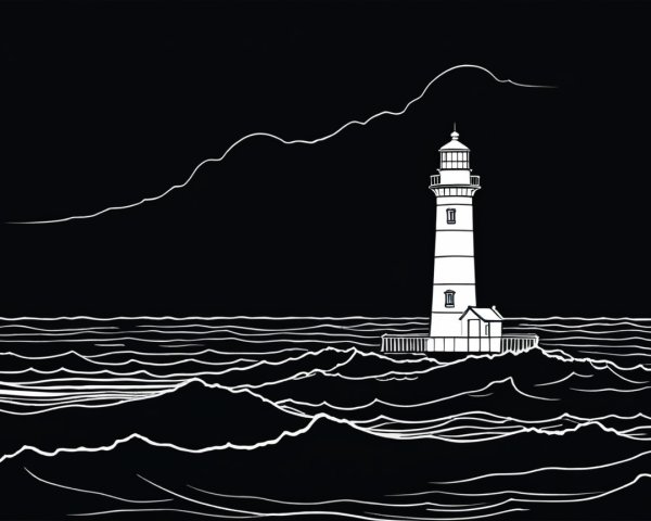 Lighthouse Against Stormy Sky and Turbulent Sea