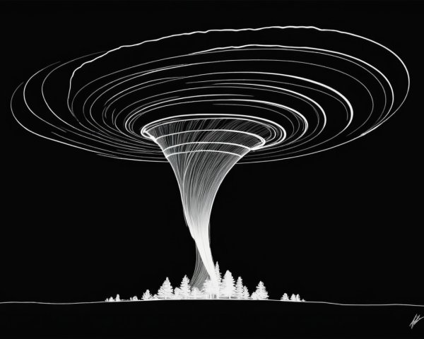White Tornado Silhouette Against Dark Background