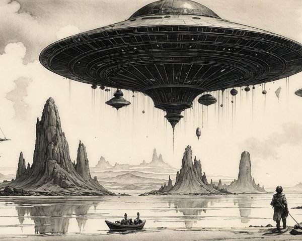 Surreal Alien Landscape with Futuristic Structures