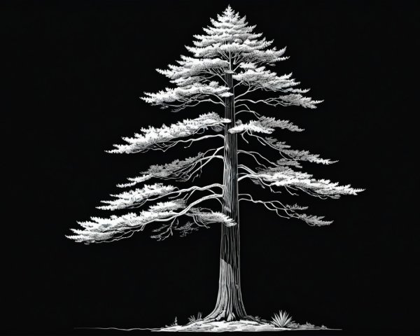 Monochromatic Tree Silhouette on Black Background