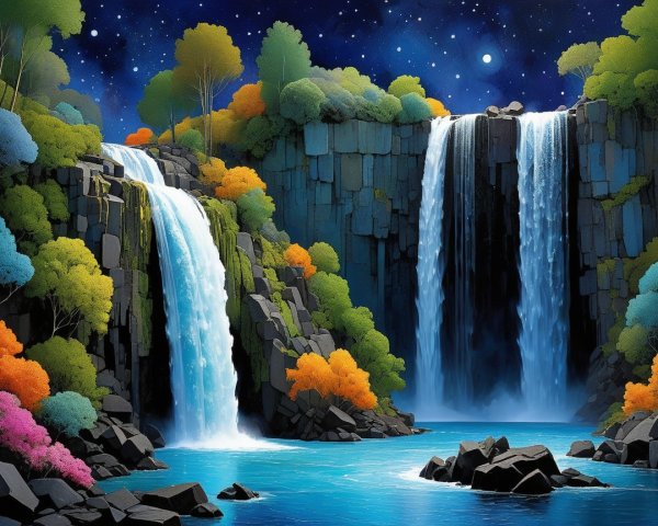 Majestic Waterfalls in a Vibrant Autumn Landscape