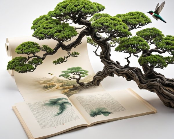 Intricate Illustrations of Nature in an Open Book