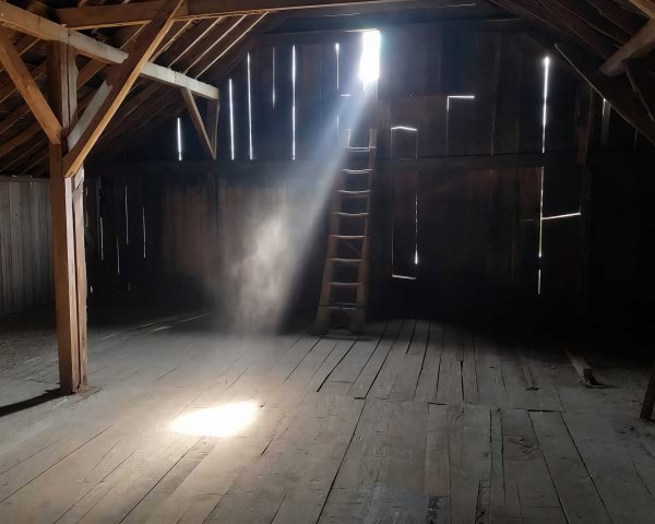 Dusty Rustic Barn Attic with Sunlight and Dust Particles