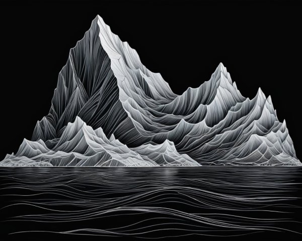 Monochromatic Illustration of an Iceberg on Black Background