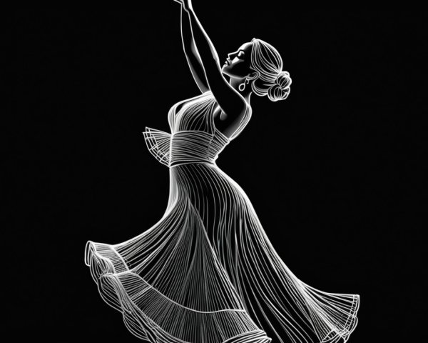 Woman in Dance Outline on Black Background
