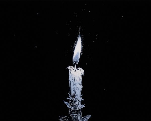 Solitary Candle in Darkness with Flickering Flame