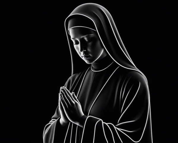 Monochromatic Image of a Nun in Prayer and Reflection