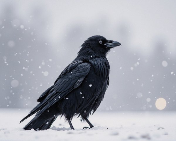 Crow on Snowy Landscape in Winter Serenity