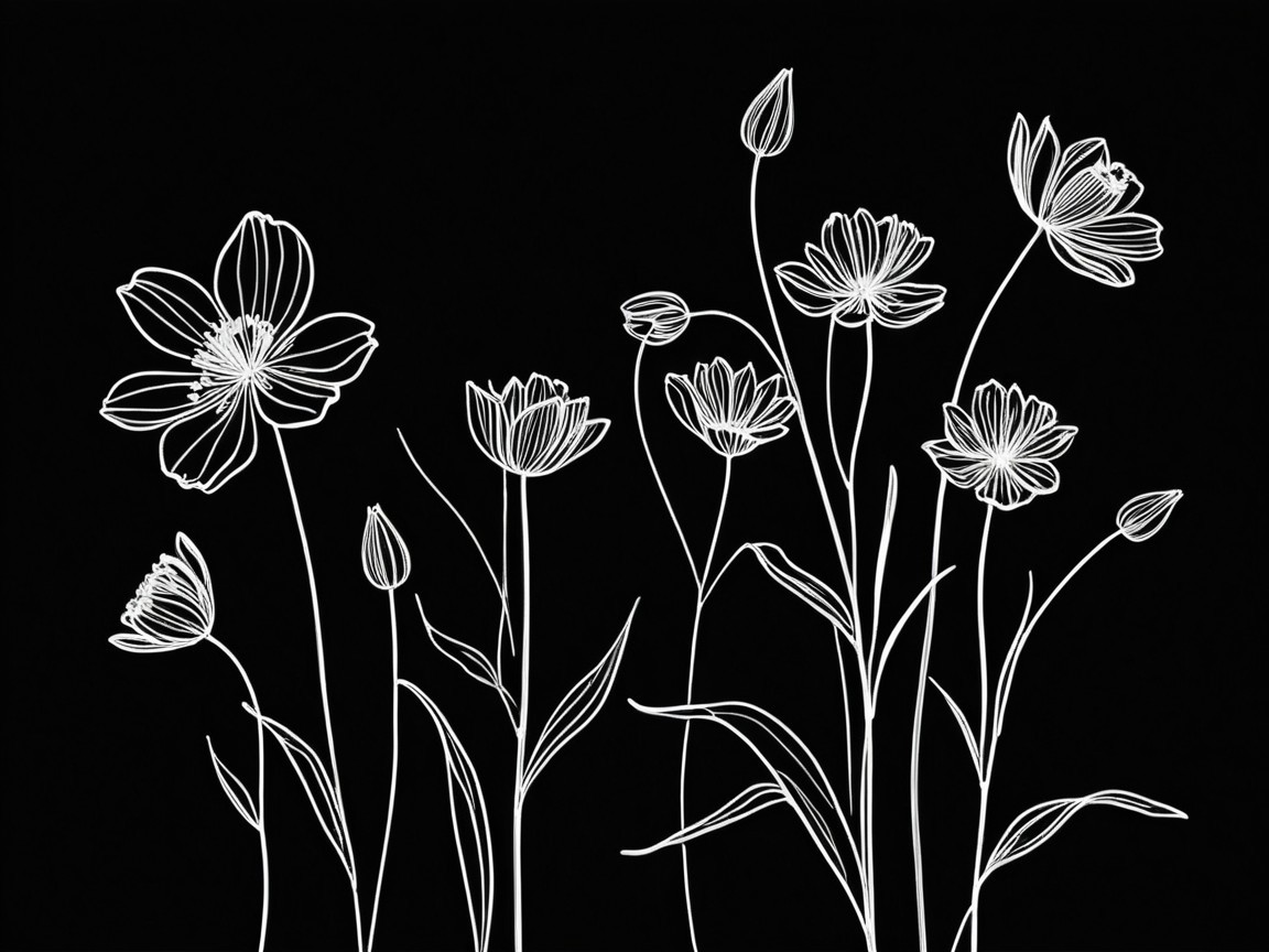 Minimalist Flower Design on Black Background