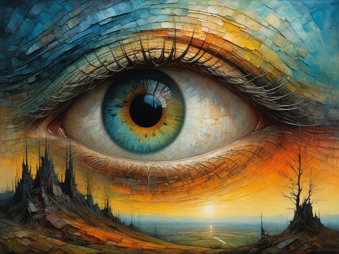 Surreal Landscape with Detailed Eye and Sunset Colors