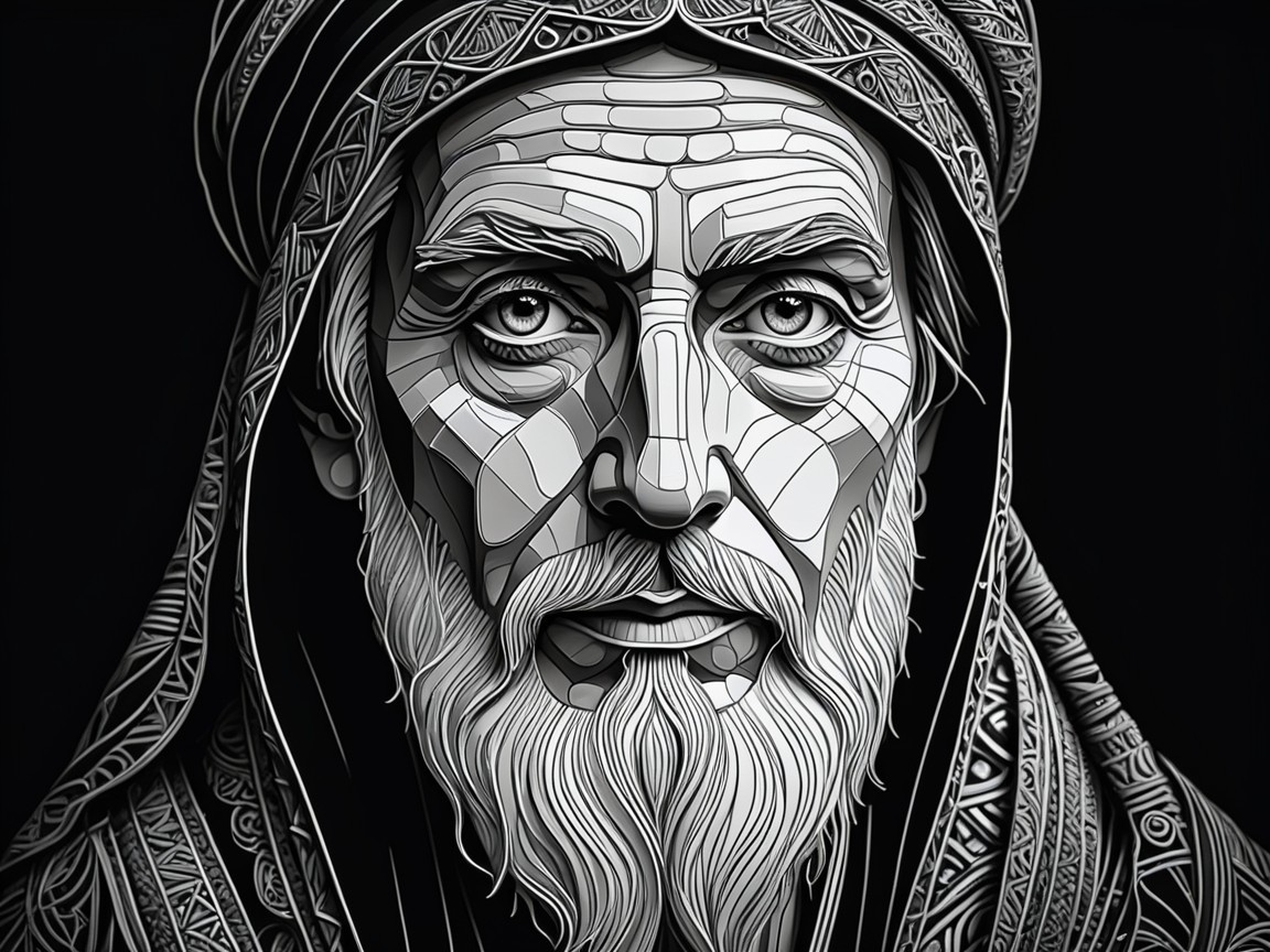 Portrait of an Elderly Man with White Beard and Headscarf