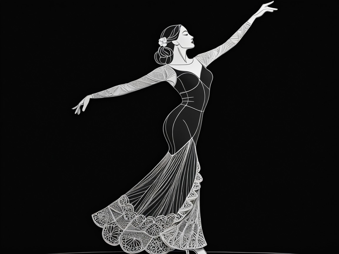 Elegant Woman in Flowing Gown with Lace Details