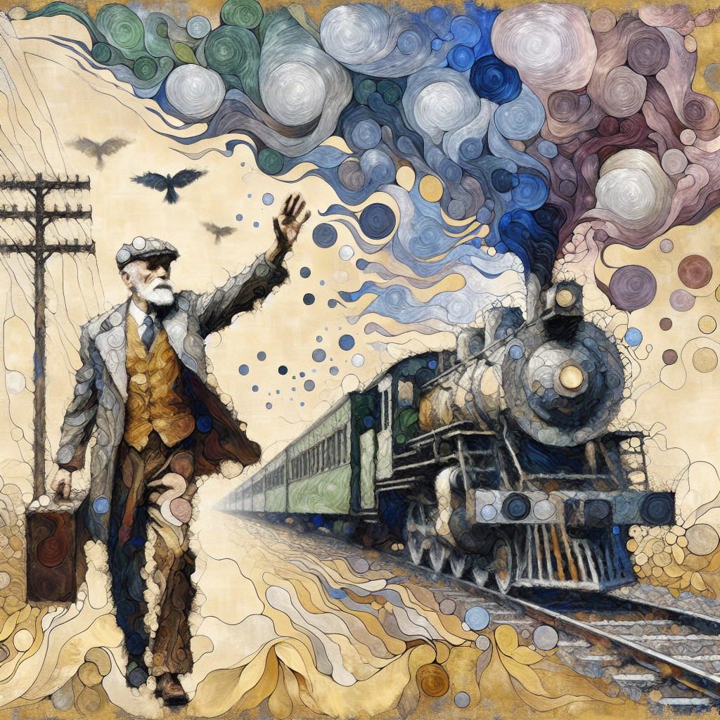 Vintage Illustration of Man with Locomotive and Smoke