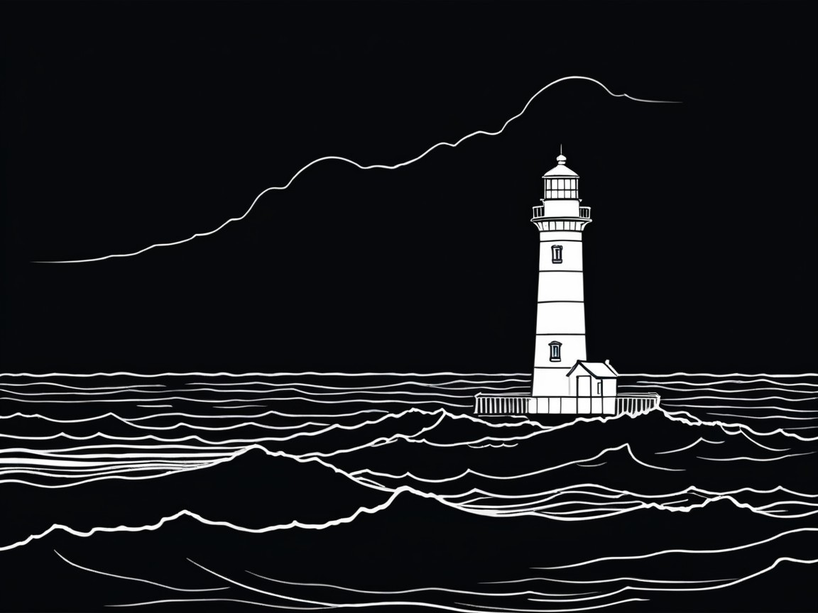 Lighthouse Against Stormy Sky and Turbulent Sea