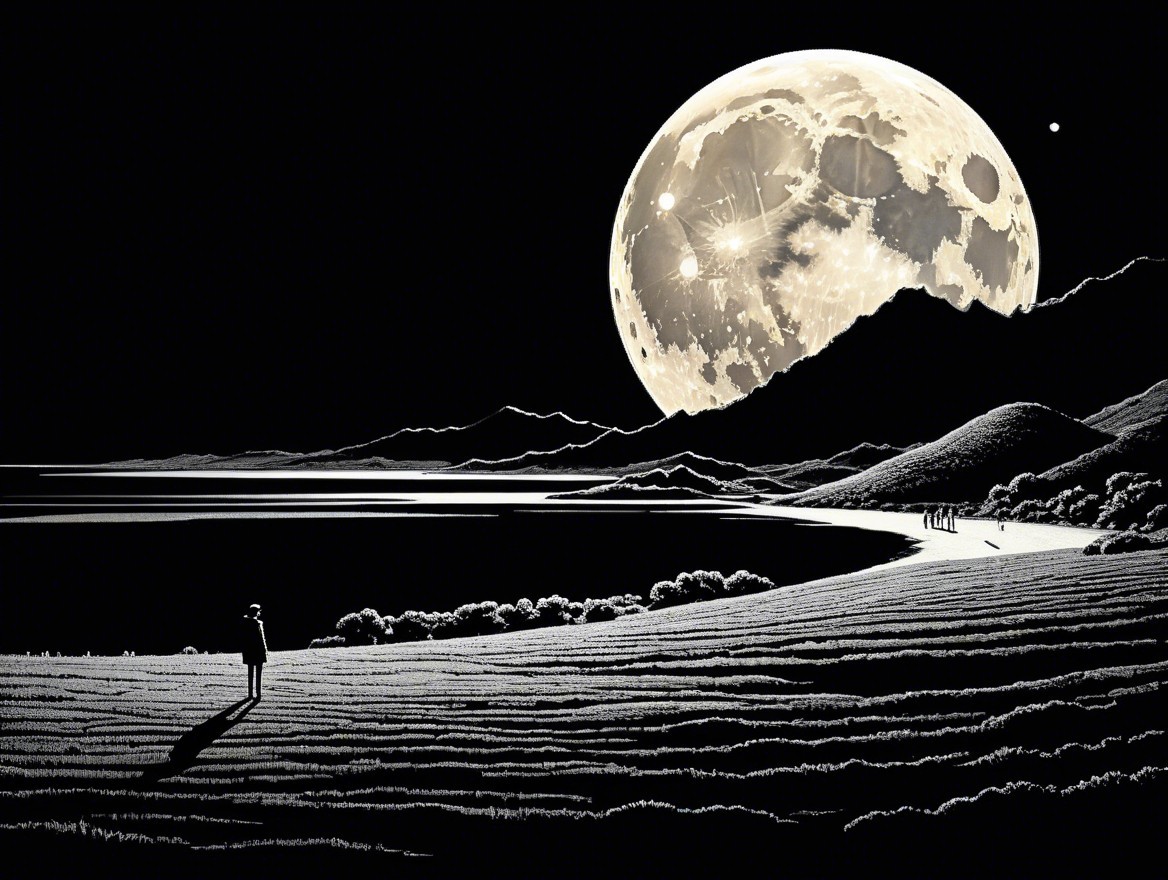 Tranquil Night Landscape with Moonlit River and Hills