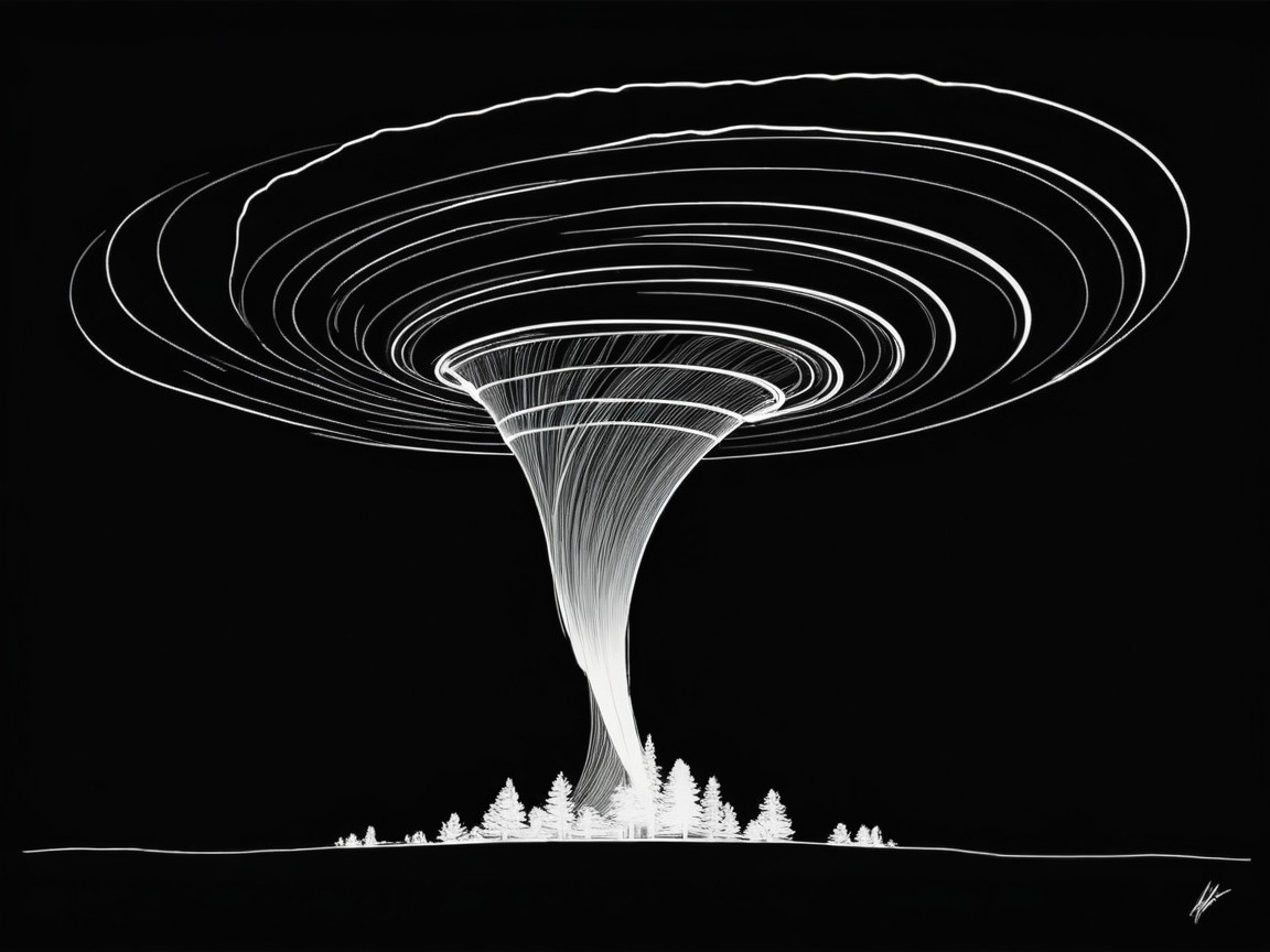 White Tornado Silhouette Against Dark Background